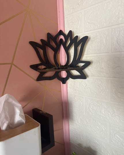 Wooden Lotus Hollow Decorative Corner Shelf