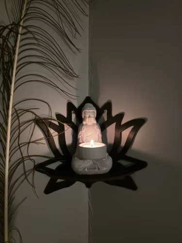 Wooden Lotus Hollow Decorative Corner Shelf