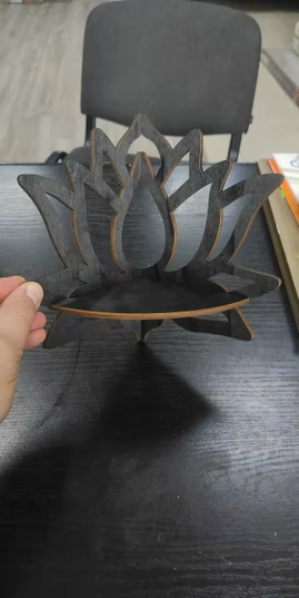 Wooden Lotus Hollow Decorative Corner Shelf