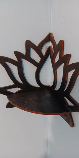 Wooden Lotus Hollow Decorative Corner Shelf