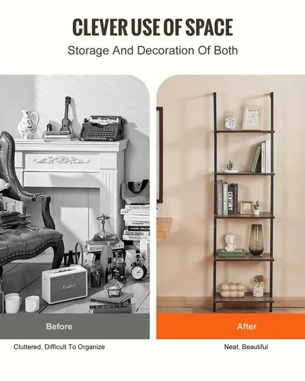 Industrial Pipe Shelf 5 Tier Wall Mount for bedroom Storage Solution - Back of house