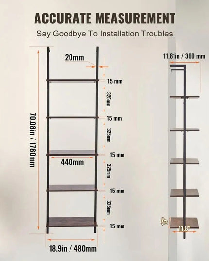 Industrial Pipe Shelf 5 Tier Wall Mount for bedroom Storage Solution - Back of house