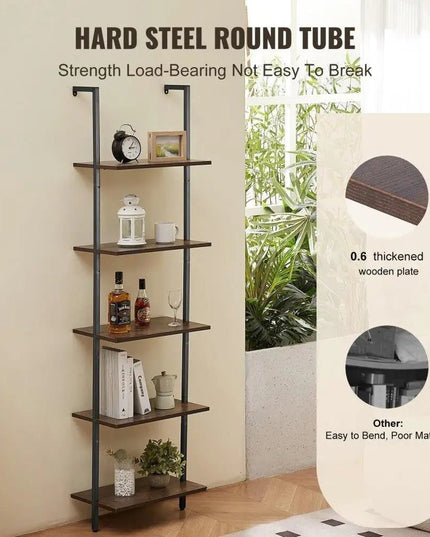 Industrial Pipe Shelf 5 Tier Wall Mount for bedroom Storage Solution - Back of house