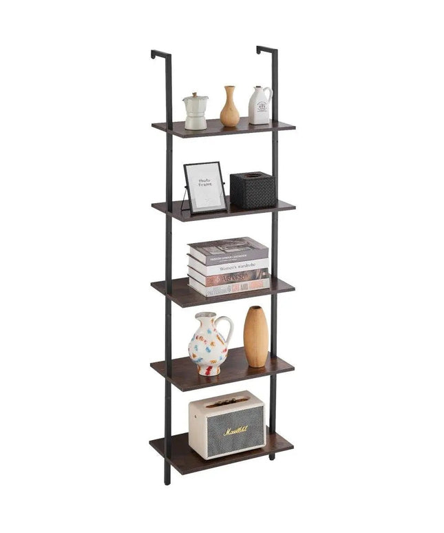 Industrial Pipe Shelf 5 Tier Wall Mount for bedroom Storage Solution - Back of house
