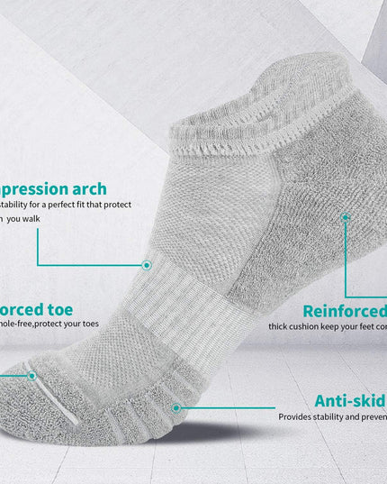 Lapulas Athletic Running Ankle Socks, Low Cut Cushioned Anti - Blister Tab Sports Socks Men Women 6Pairs - Back of the warehouse