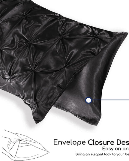 MR&HM Satin Comforter California King 7 Pieces Black - Luxurious Pinch Pleat Bedding Set with Comforter, Flat Sheet, Fitted Sheet, Pillowcases & Shams, Super Silky Soft Bed Set for All Season - Back of the warehouse