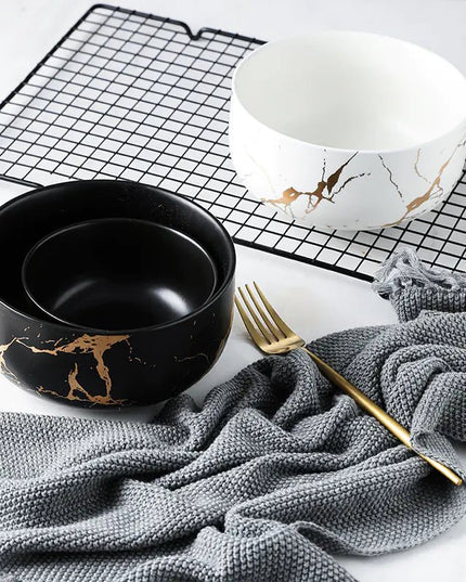 Nordic Frosted Ceramic Marble with Gold Thread Design - Back of house