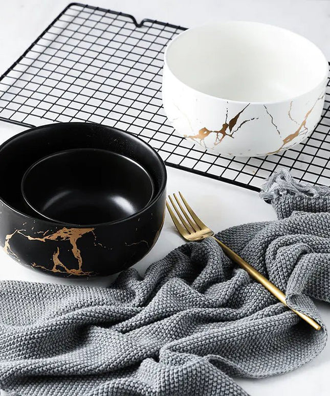 Nordic Frosted Ceramic Marble with Gold Thread Design - Back of house