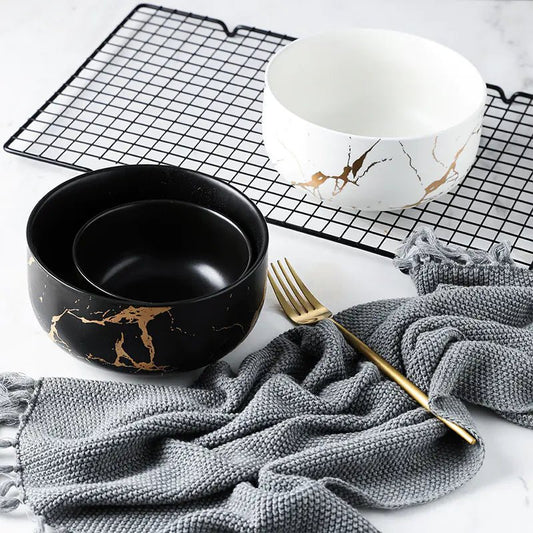 Nordic Frosted Ceramic Marble with Gold Thread Design - Back of house