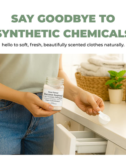 Rouge Luxe 3 - in - 1 Laundry Powder – (32 oz.), HE Compatible, Fine Musky Fragrance, Luxury Natural Detergent, Fabric Softener & Stain Remover – Plant - Based, Non - Toxic, Made in the USA - Back of the warehouse