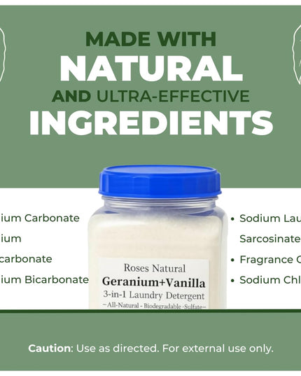 Rouge Luxe 3 - in - 1 Laundry Powder – (32 oz.), HE Compatible, Fine Musky Fragrance, Luxury Natural Detergent, Fabric Softener & Stain Remover – Plant - Based, Non - Toxic, Made in the USA - Back of the warehouse