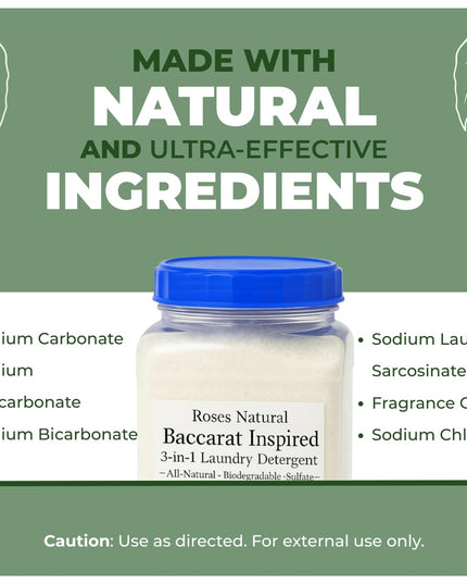 Rouge Luxe 3 - in - 1 Laundry Powder – (32 oz.), HE Compatible, Fine Musky Fragrance, Luxury Natural Detergent, Fabric Softener & Stain Remover – Plant - Based, Non - Toxic, Made in the USA - Back of the warehouse