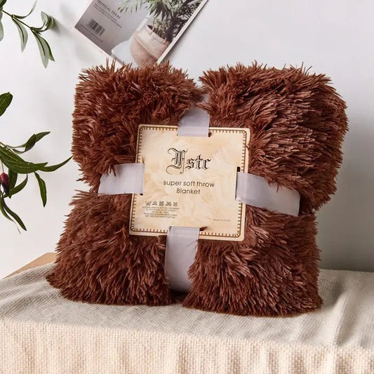 Warm Plush Coffee Flannel Blanket for Living Room & Office - Back of house